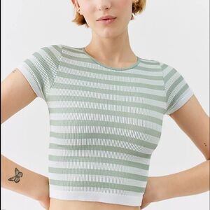 Urban Outfitters Fitted Tee - Green and White Stripes